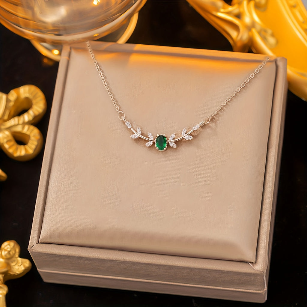 Collier "Feuillage d'Or" & Émeraude de Synthèse