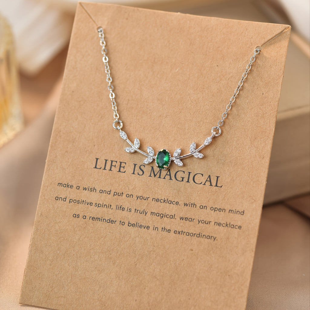 Collier "Feuillage d'Or" & Émeraude de Synthèse