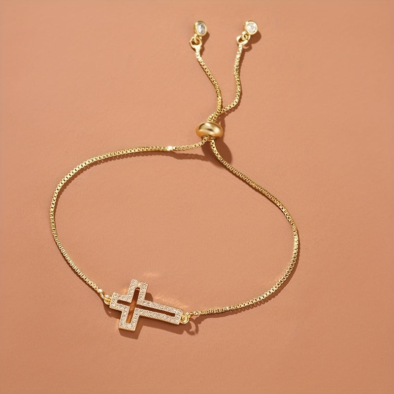 Bracelet "Croix de Lumière" – Cuivre & Zircons