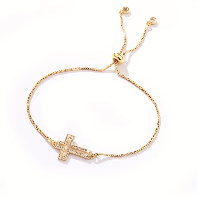 Bracelet "Croix de Lumière" – Cuivre & Zircons