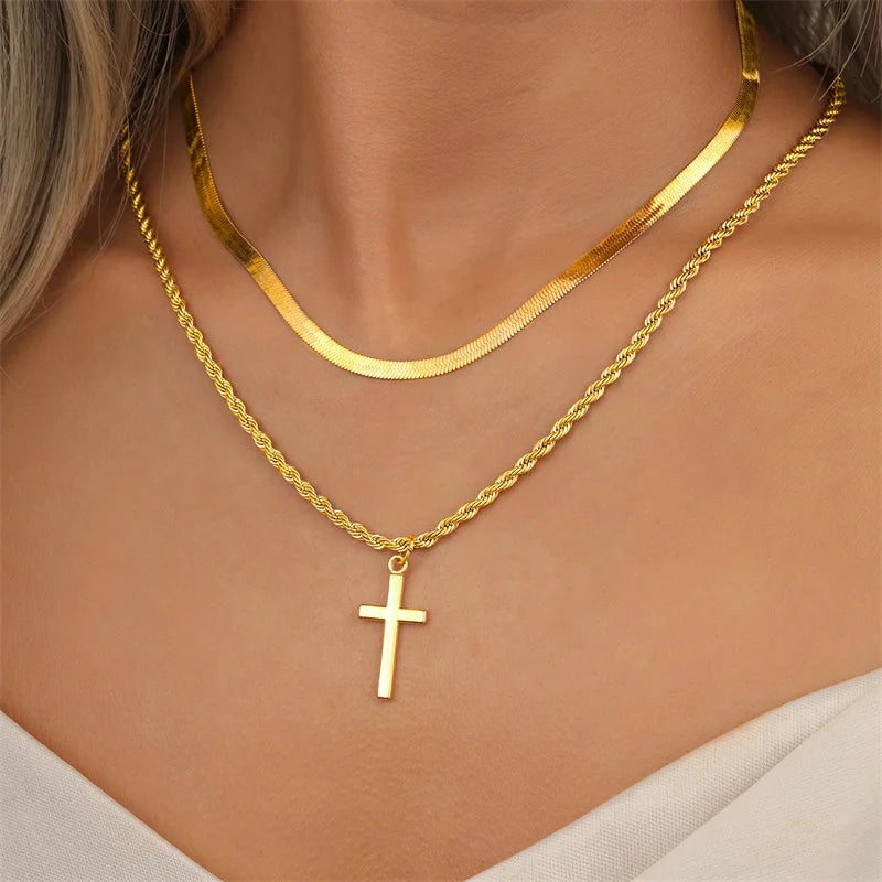 Collier Croix Minimaliste en Acier & Titane
