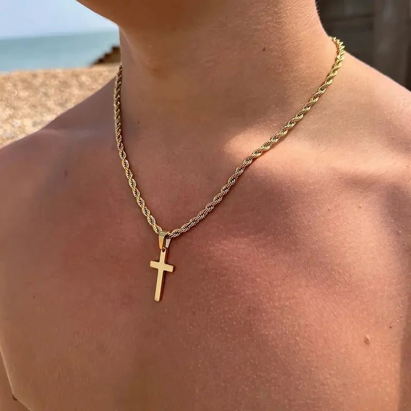 Collier Croix Minimaliste en Acier & Titane