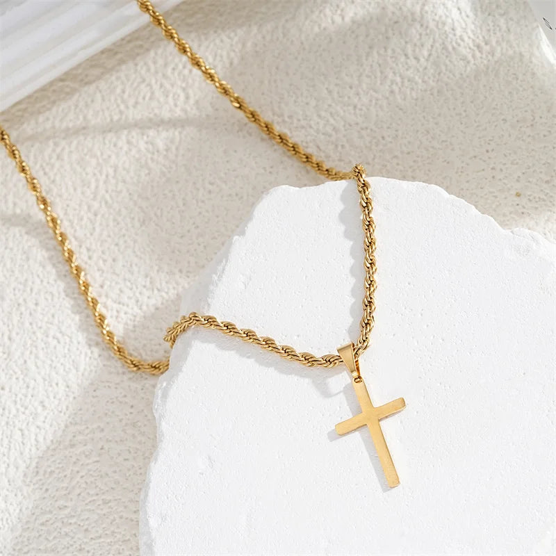 Collier Croix Minimaliste en Acier & Titane