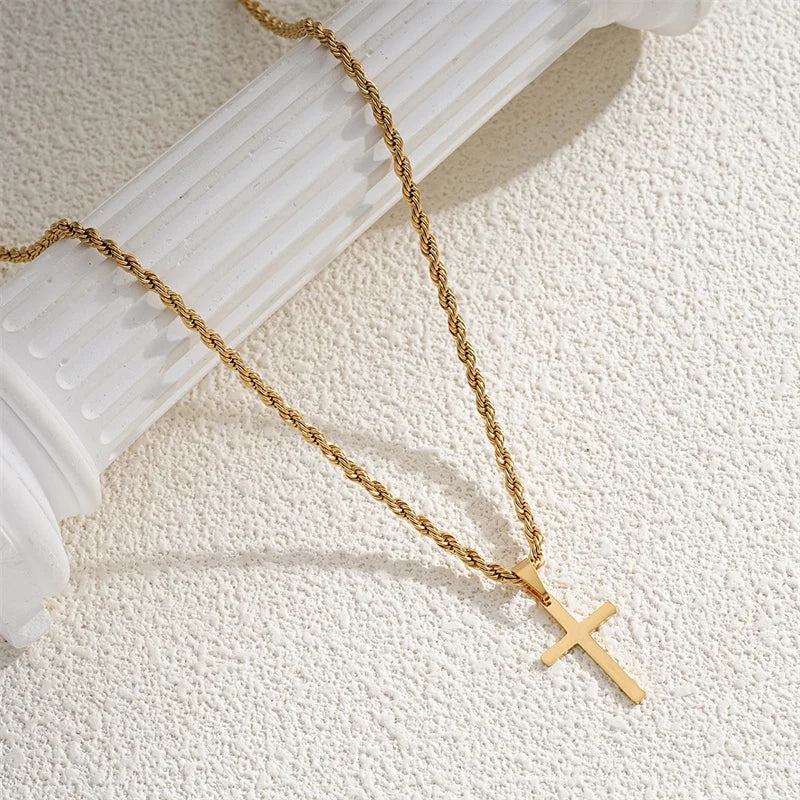 Collier Croix Minimaliste en Acier & Titane