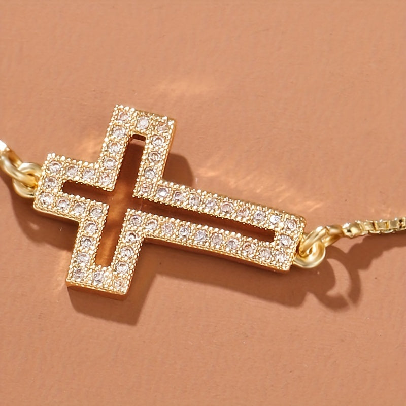 Bracelet "Croix de Lumière" – Cuivre & Zircons
