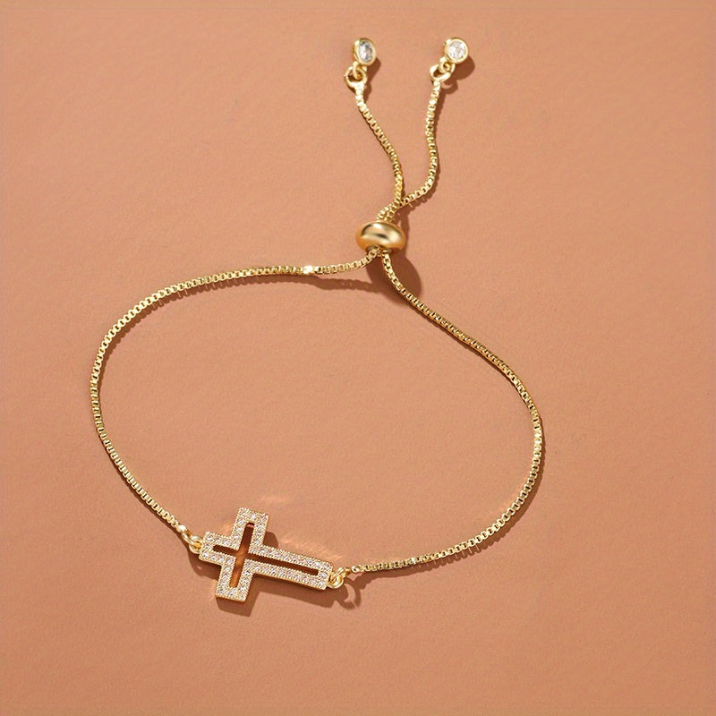 Bracelet "Croix de Lumière" – Cuivre & Zircons